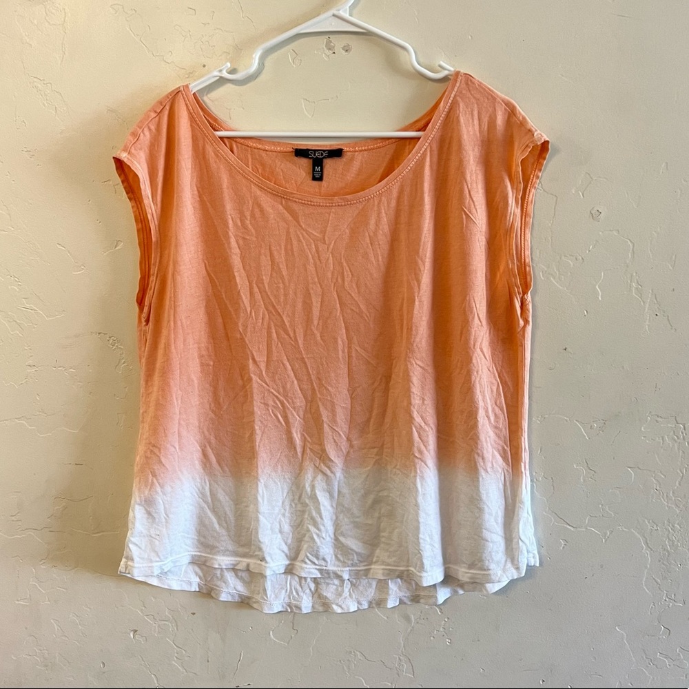 Suede Coral & White Ombré Lightweight Tee Shirt Medium